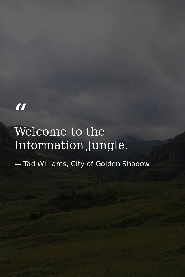 Welcome to the Information Jungle. — Tad Williams, City of Golden Shadow