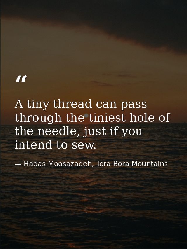 A tiny thread can pass through the tiniest hole of the needle, just if you intend to sew. — Hadas Moosazadeh, Tora-Bora Mountains