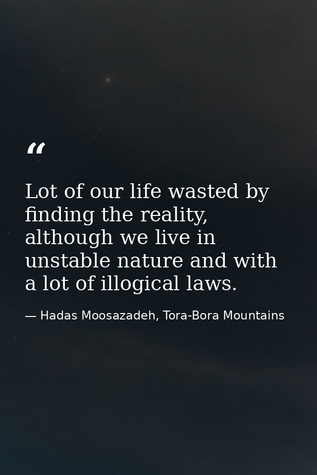 Lot of our life wasted by finding the reality, although we live in unstable nature and with a lot of illogical laws. — Hadas Moosazadeh, Tora-Bora Mountains