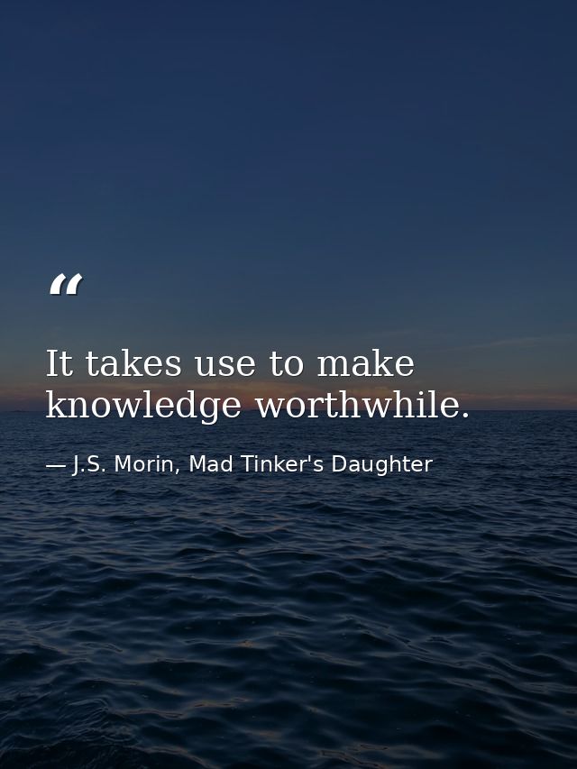 It takes use to make knowledge worthwhile. — J.S. Morin, Mad Tinker's Daughter
