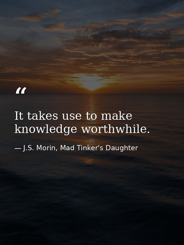 It takes use to make knowledge worthwhile. — J.S. Morin, Mad Tinker's Daughter