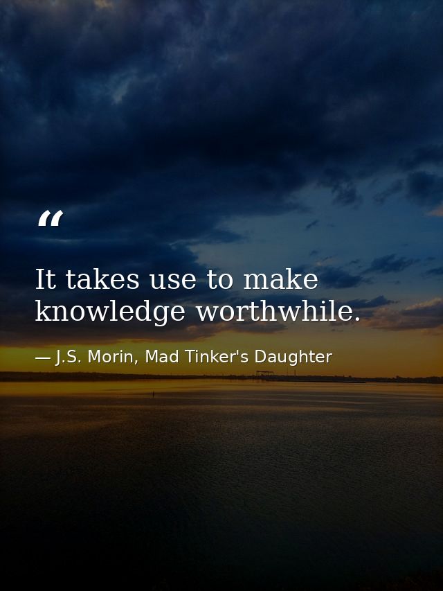 It takes use to make knowledge worthwhile. — J.S. Morin, Mad Tinker's Daughter