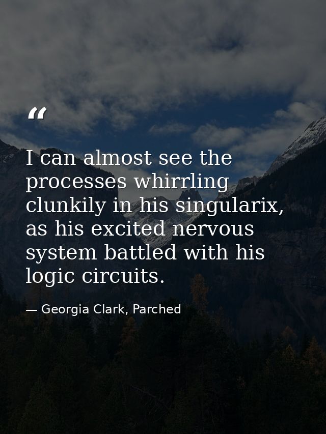 I can almost see the processes whirrling clunkily in his singularix, as his excited nervous system battled with his logi — Georgia Clark, Parched