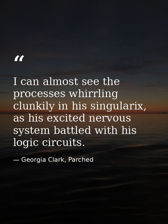 I can almost see the processes whirrling clunkily in his singularix, as his excited nervous system battled with his logi — Georgia Clark, Parched