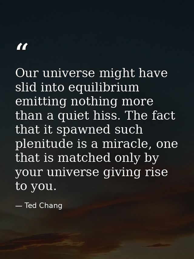 Our universe might have slid into equilibrium emitting nothing more than a quiet hiss. The fact that it spawned such ple — Ted Chang
