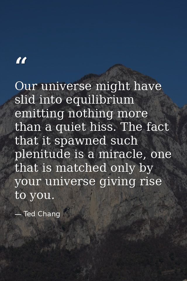 Our universe might have slid into equilibrium emitting nothing more than a quiet hiss. The fact that it spawned such ple — Ted Chang