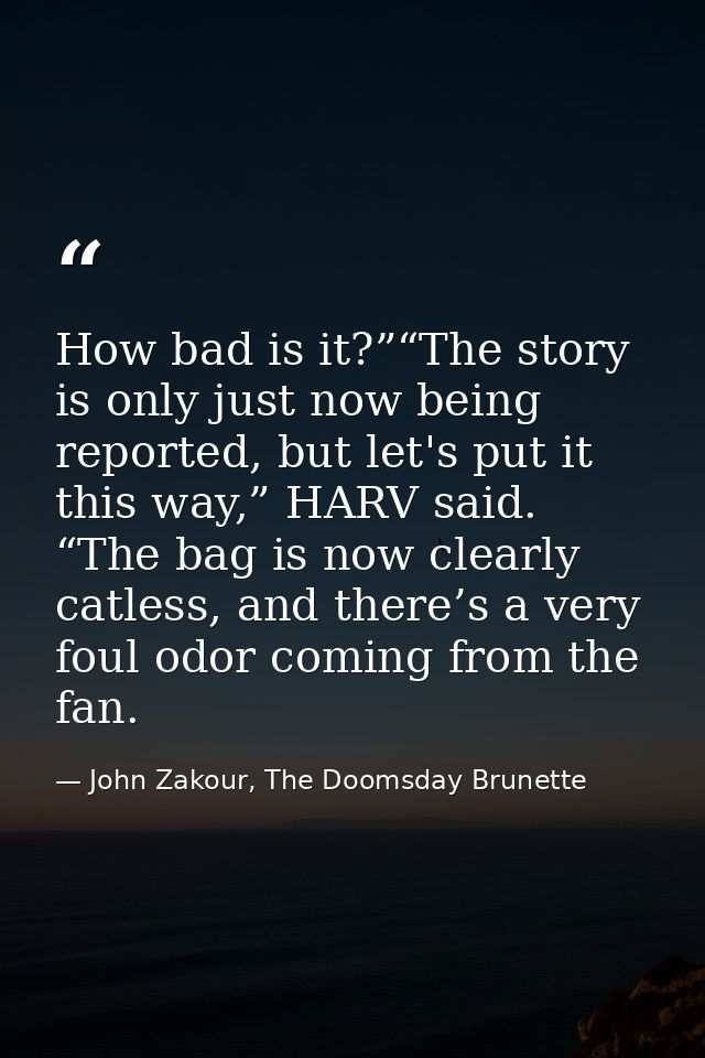 How bad is it?”“The story is only just now being reported, but let's put it this way,” HARV said. “The bag is now clearl — John Zakour, The Doomsday Brunette