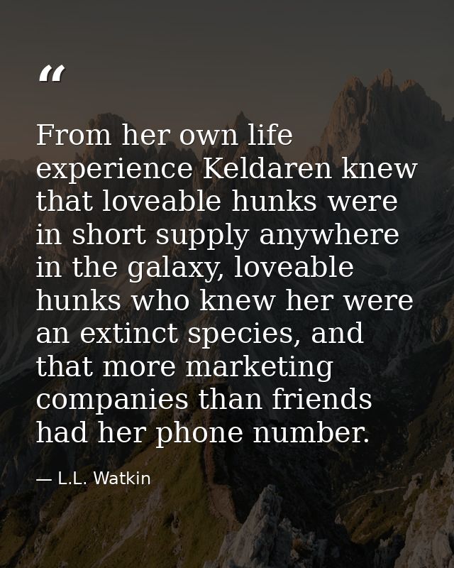 From her own life experience Keldaren knew that loveable hunks were in short supply anywhere in the galaxy, loveable hun — L.L. Watkin