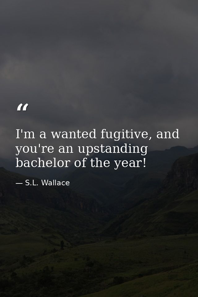 I'm a wanted fugitive, and you're an upstanding bachelor of the year! — S.L. Wallace