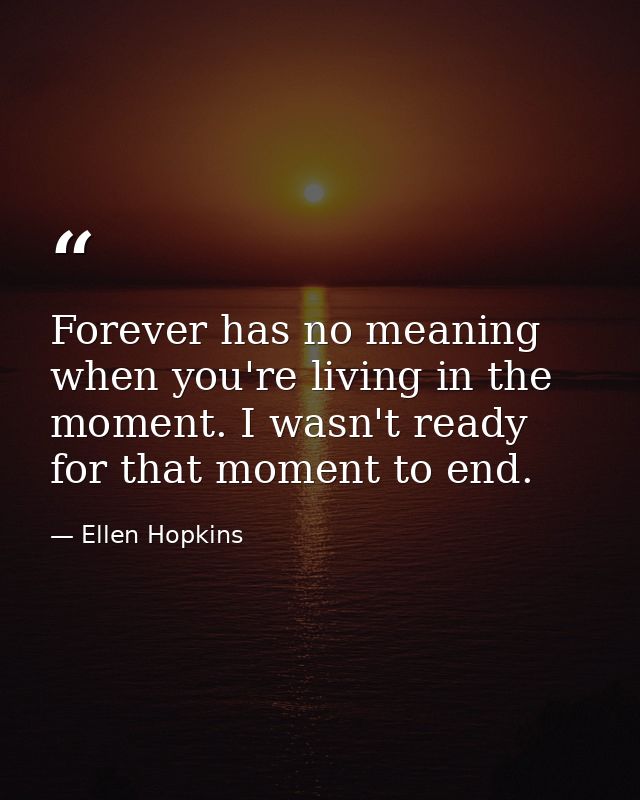 Forever has no meaning when you're living in the moment. I wasn't ready for that moment to end. — Ellen Hopkins