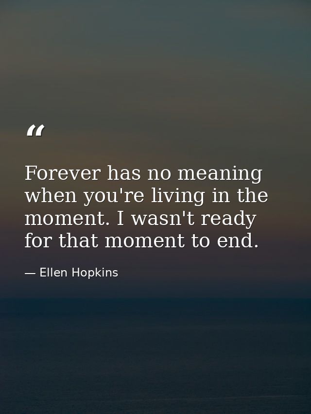 Forever has no meaning when you're living in the moment. I wasn't ready for that moment to end. — Ellen Hopkins