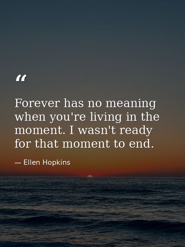 Forever has no meaning when you're living in the moment. I wasn't ready for that moment to end. — Ellen Hopkins