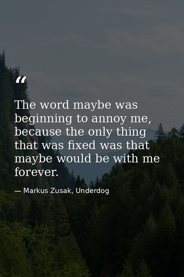 The word maybe was beginning to annoy me, because the only thing that was fixed was that maybe would be with me forever. — Markus Zusak, Underdog