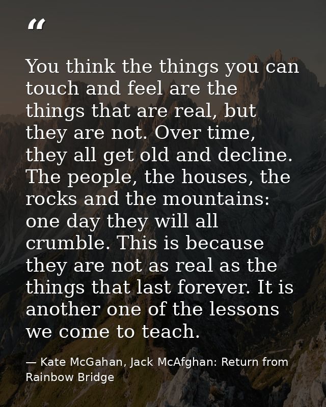 You think the things you can touch and feel are the things that are real, but they are not. Over time, they all get old  — Kate McGahan, Jack McAfghan: Return from Rainbow Bridge