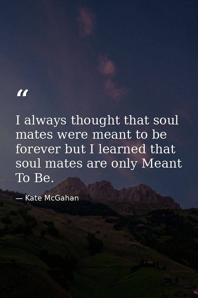 I always thought that soul mates were meant to be forever but I learned that soul mates are only Meant To Be. — Kate McGahan