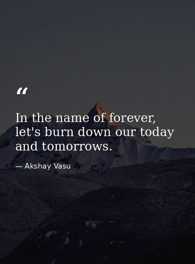 In the name of forever, let's burn down our today and tomorrows. — Akshay Vasu