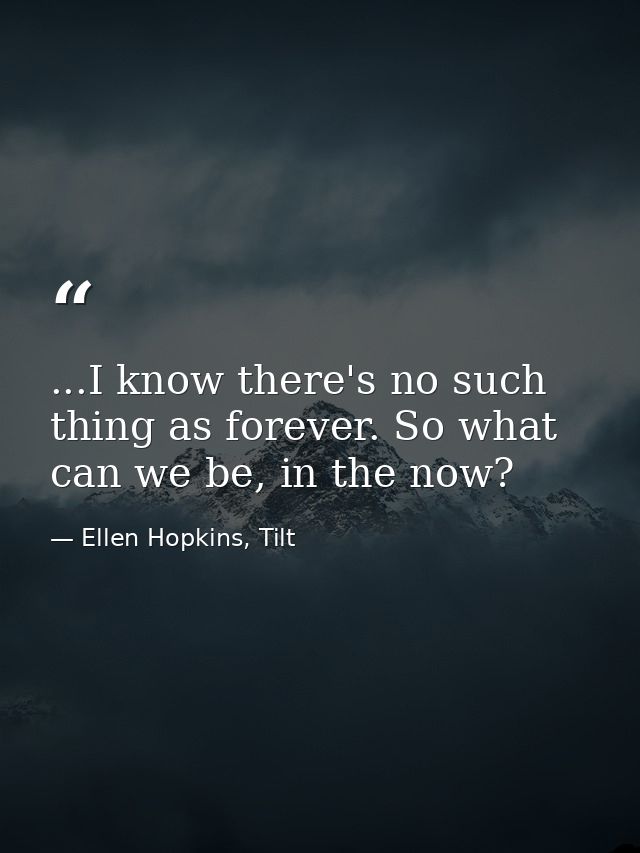 ...I know there's no such thing as forever. So what can we be, in the now? — Ellen Hopkins, Tilt