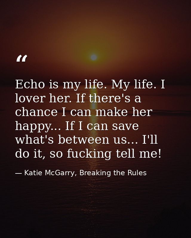 Echo is my life. My life. I lover her. If there's a chance I can make her happy... If I can save what's between us... I' — Katie McGarry, Breaking the Rules