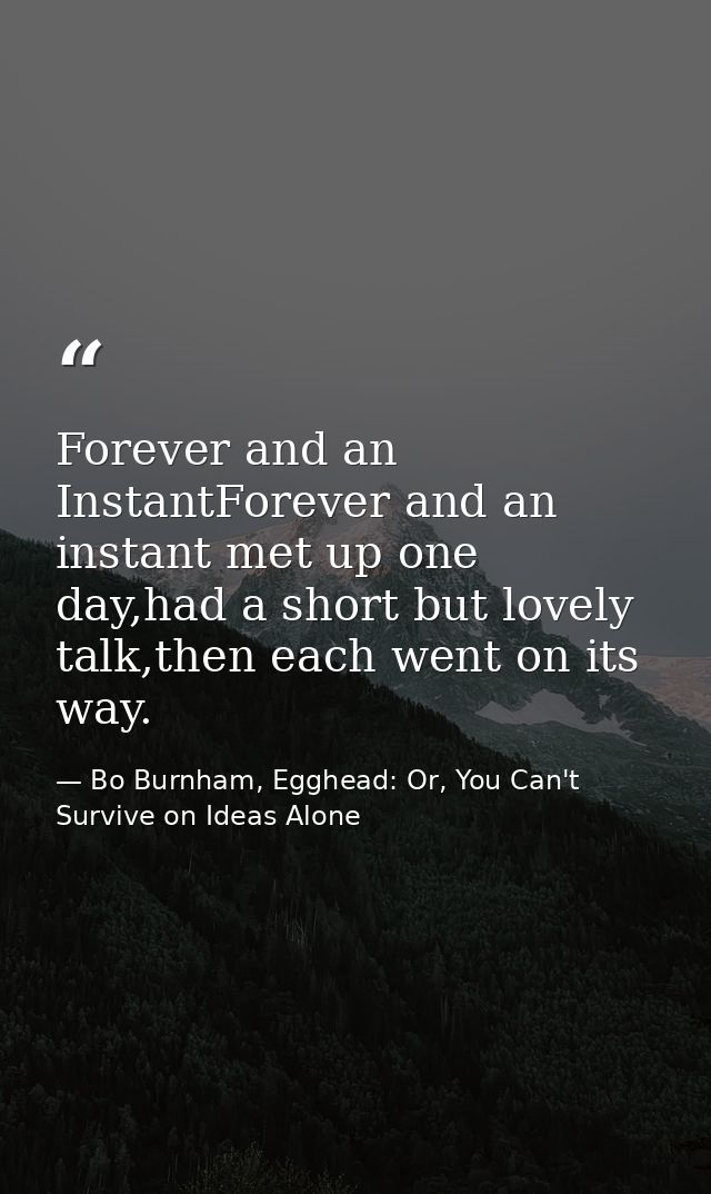 Forever and an InstantForever and an instant met up one day,had a short but lovely talk,then each went on its way. — Bo Burnham, Egghead: Or, You Can't Survive on Ideas Alone