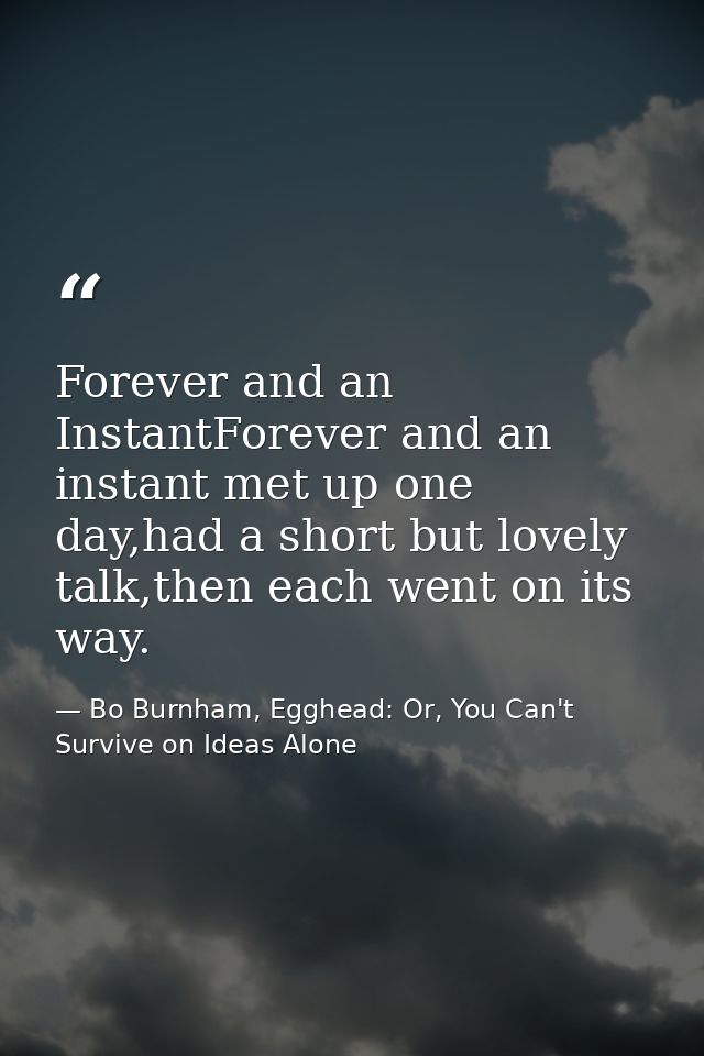Forever and an InstantForever and an instant met up one day,had a short but lovely talk,then each went on its way. — Bo Burnham, Egghead: Or, You Can't Survive on Ideas Alone