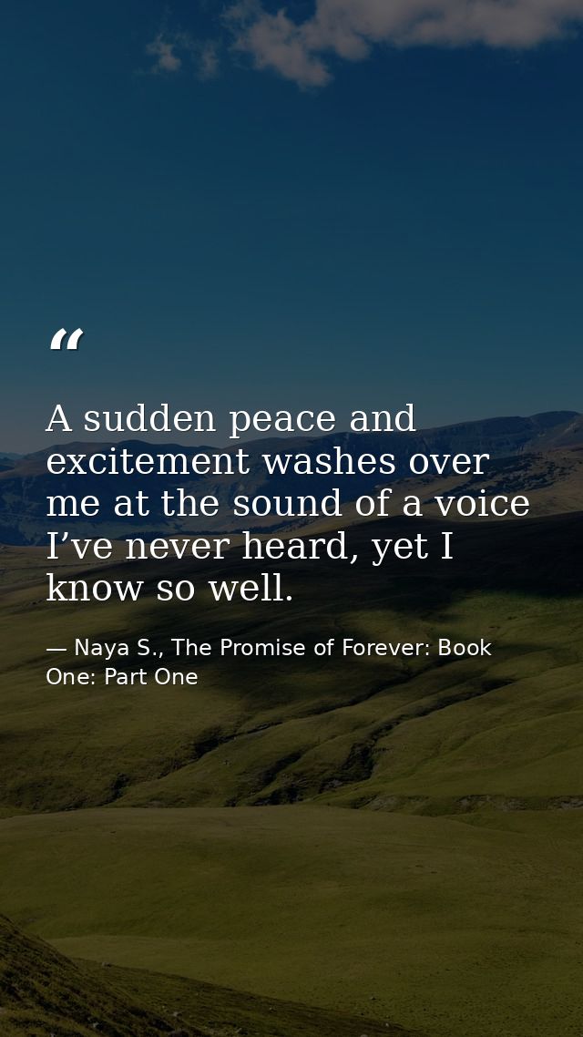 A sudden peace and excitement washes over me at the sound of a voice I’ve never heard, yet I know so well. — Naya S., The Promise of Forever: Book One: Part One