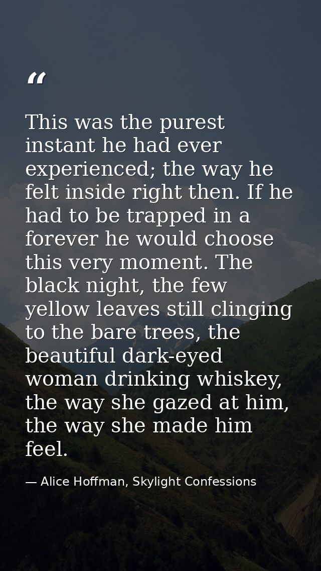 This was the purest instant he had ever experienced; the way he felt inside right then. If he had to be trapped in a for — Alice Hoffman, Skylight Confessions