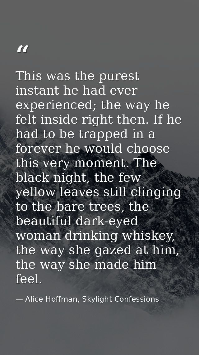 This was the purest instant he had ever experienced; the way he felt inside right then. If he had to be trapped in a for — Alice Hoffman, Skylight Confessions