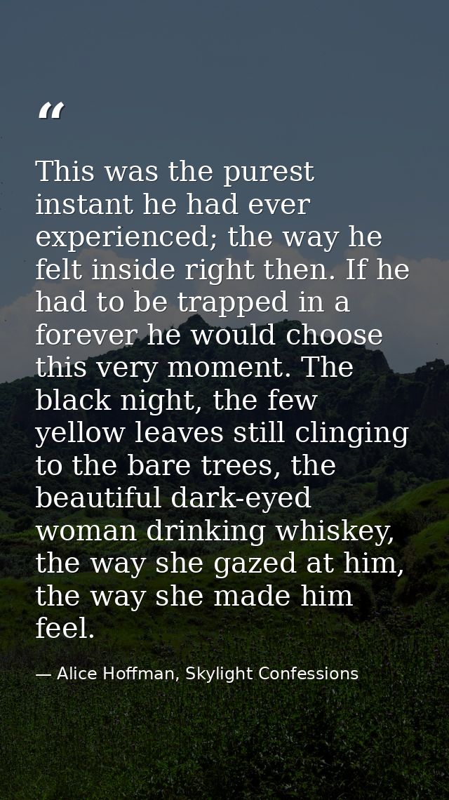 This was the purest instant he had ever experienced; the way he felt inside right then. If he had to be trapped in a for — Alice Hoffman, Skylight Confessions