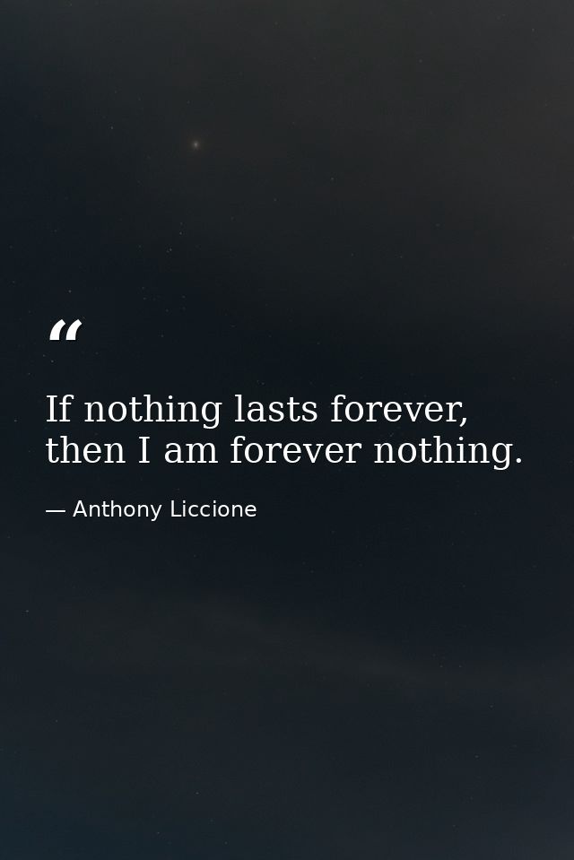 If nothing lasts forever, then I am forever nothing. — Anthony Liccione