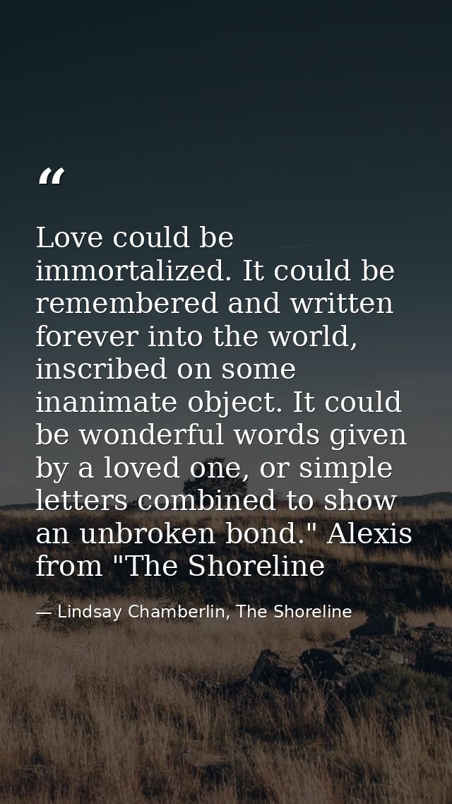 Love could be immortalized. It could be remembered and written forever into the world, inscribed on some inanimate objec — Lindsay Chamberlin, The Shoreline