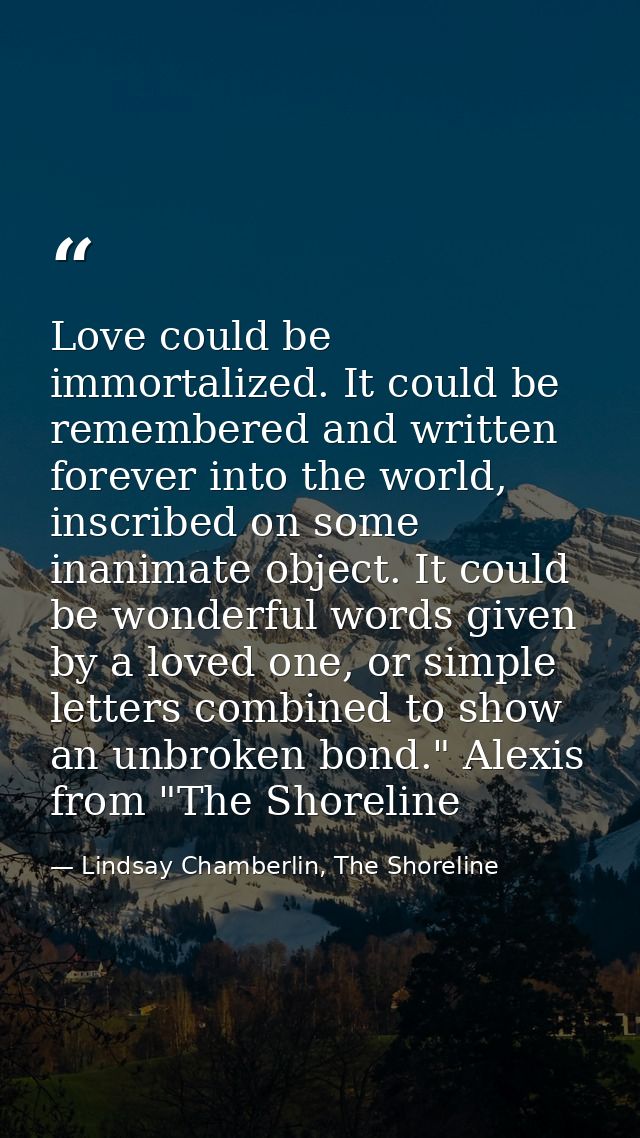 Love could be immortalized. It could be remembered and written forever into the world, inscribed on some inanimate objec — Lindsay Chamberlin, The Shoreline