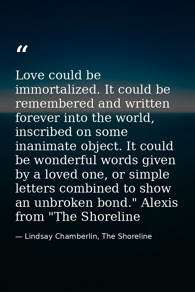 Love could be immortalized. It could be remembered and written forever into the world, inscribed on some inanimate objec — Lindsay Chamberlin, The Shoreline