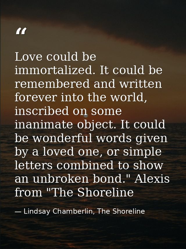 Love could be immortalized. It could be remembered and written forever into the world, inscribed on some inanimate objec — Lindsay Chamberlin, The Shoreline