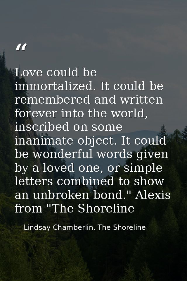 Love could be immortalized. It could be remembered and written forever into the world, inscribed on some inanimate objec — Lindsay Chamberlin, The Shoreline