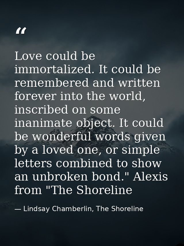 Love could be immortalized. It could be remembered and written forever into the world, inscribed on some inanimate objec — Lindsay Chamberlin, The Shoreline