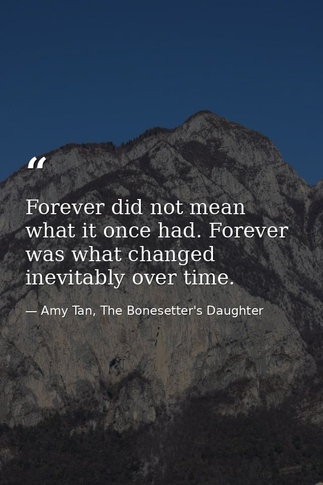 Forever did not mean what it once had. Forever was what changed inevitably over time. — Amy Tan, The Bonesetter's Daughter