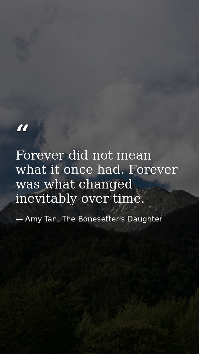 Forever did not mean what it once had. Forever was what changed inevitably over time. — Amy Tan, The Bonesetter's Daughter