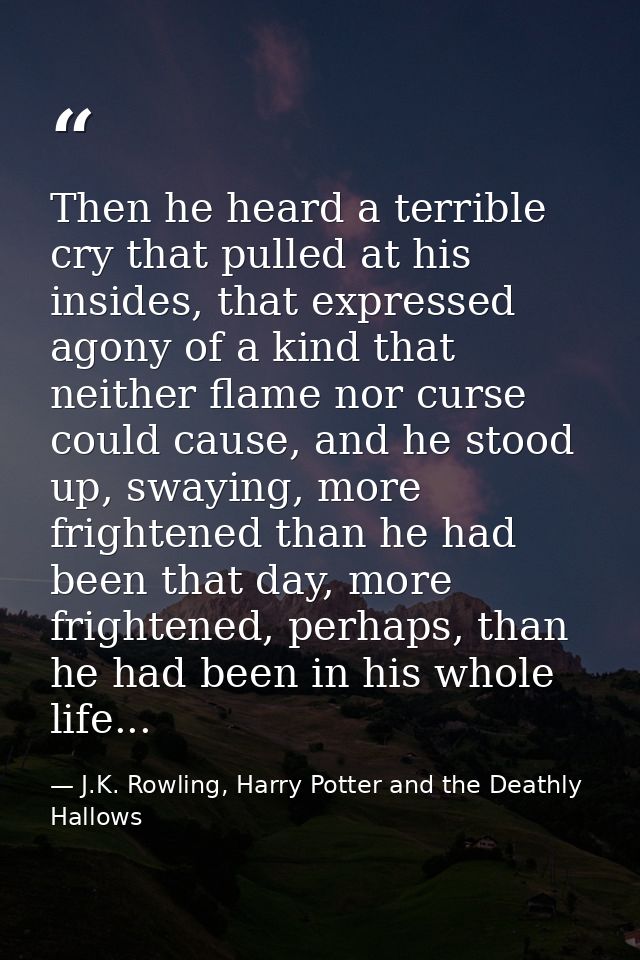 Then he heard a terrible cry that pulled at his insides, that expressed agony of a kind that neither flame nor curse cou — J.K. Rowling, Harry Potter and the Deathly Hallows