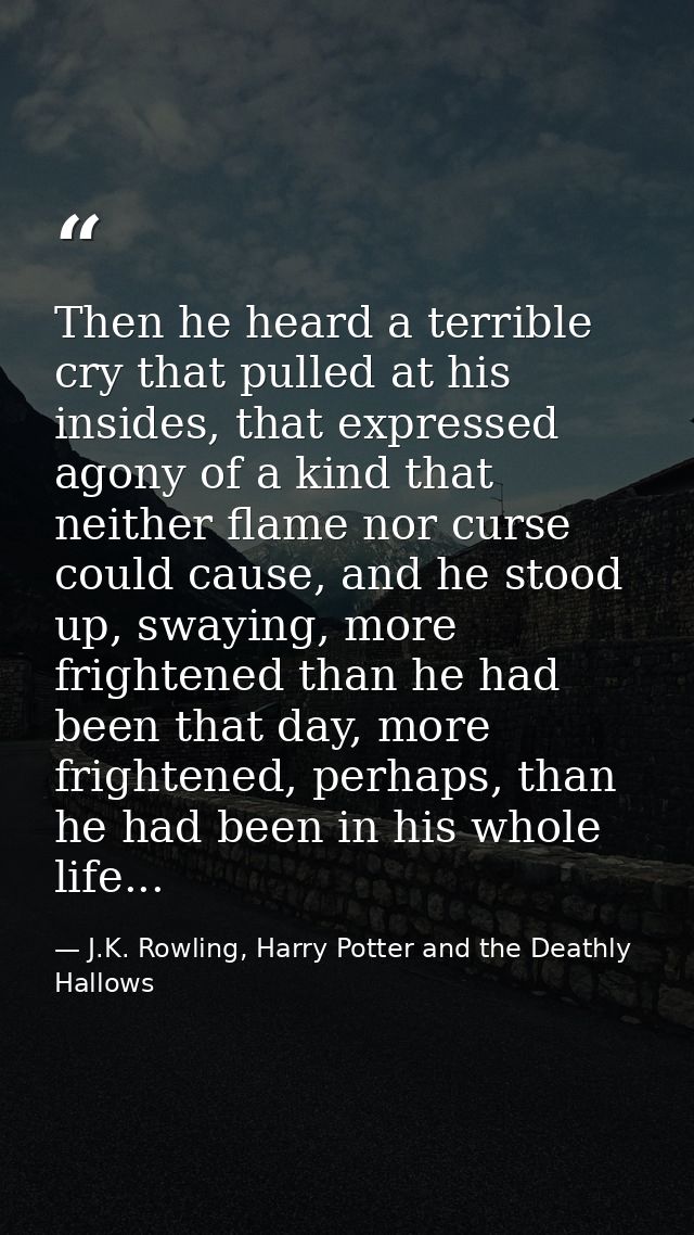Then he heard a terrible cry that pulled at his insides, that expressed agony of a kind that neither flame nor curse cou — J.K. Rowling, Harry Potter and the Deathly Hallows