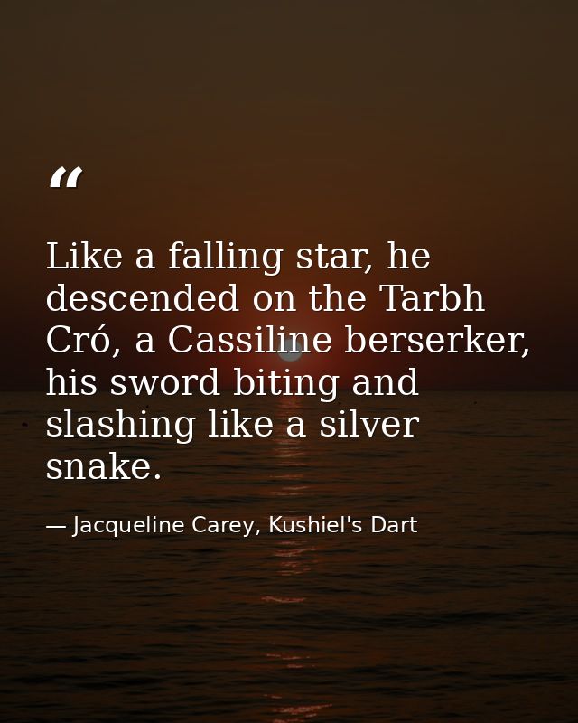 Like a falling star, he descended on the Tarbh Cró, a Cassiline berserker, his sword biting and slashing like a silver s — Jacqueline Carey, Kushiel's Dart