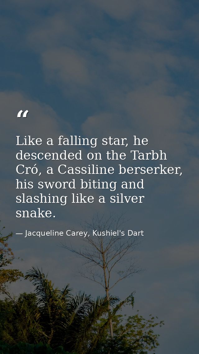 Like a falling star, he descended on the Tarbh Cró, a Cassiline berserker, his sword biting and slashing like a silver s — Jacqueline Carey, Kushiel's Dart