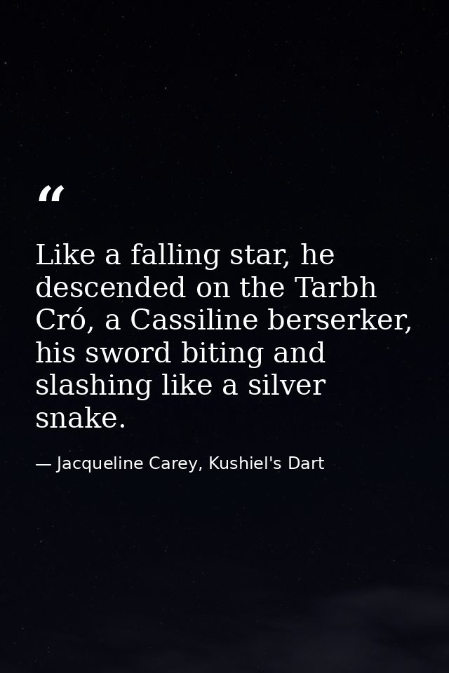Like a falling star, he descended on the Tarbh Cró, a Cassiline berserker, his sword biting and slashing like a silver s — Jacqueline Carey, Kushiel's Dart