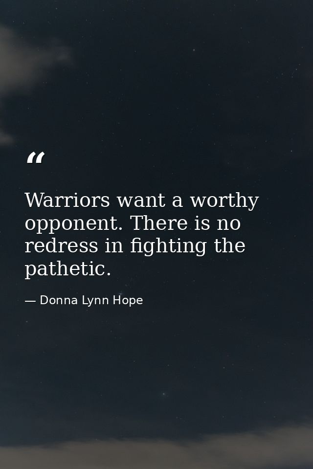 Warriors want a worthy opponent. There is no redress in fighting the pathetic. — Donna Lynn Hope