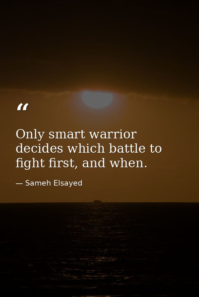 Only smart warrior decides which battle to fight first, and when. — Sameh Elsayed