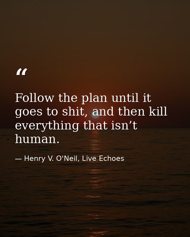 Follow the plan until it goes to shit, and then kill everything that isn’t human. — Henry V. O'Neil, Live Echoes