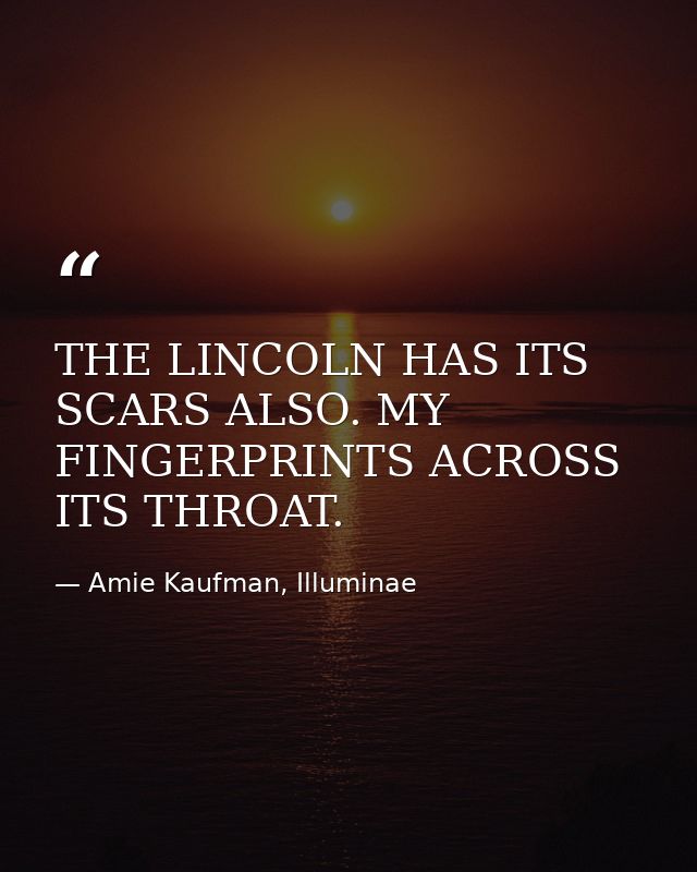 THE LINCOLN HAS ITS SCARS ALSO. MY FINGERPRINTS ACROSS ITS THROAT. — Amie Kaufman, Illuminae