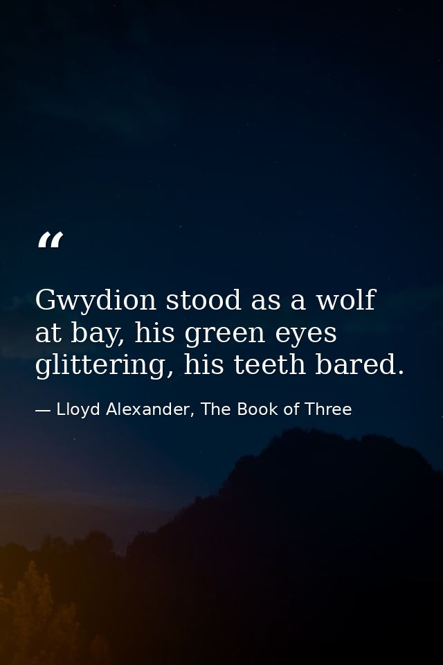 Gwydion stood as a wolf at bay, his green eyes glittering, his teeth bared. — Lloyd Alexander, The Book of Three