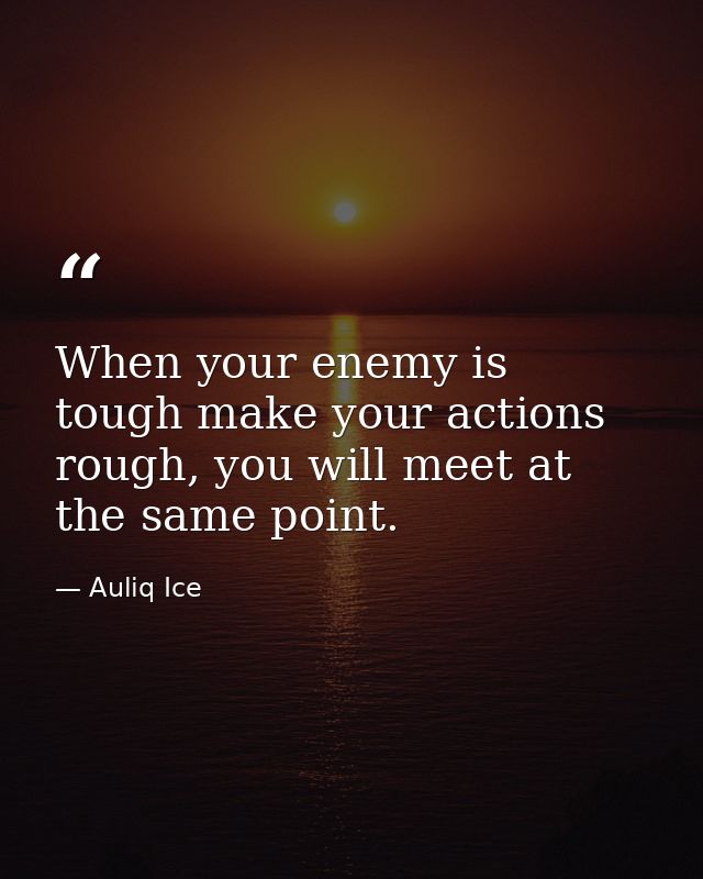 When your enemy is tough make your actions rough, you will meet at the same point. — Auliq Ice