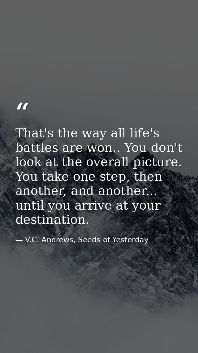 That's the way all life's battles are won.. You don't look at the overall picture. You take one step, then another, and  — V.C. Andrews, Seeds of Yesterday