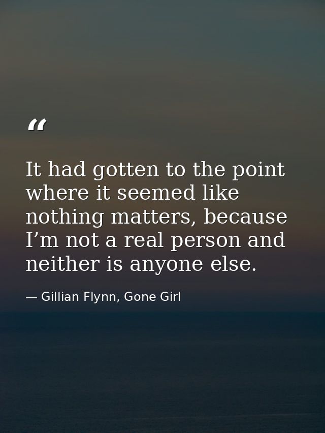 It had gotten to the point where it seemed like nothing matters, because I’m not a real person and neither is anyone els — Gillian Flynn, Gone Girl